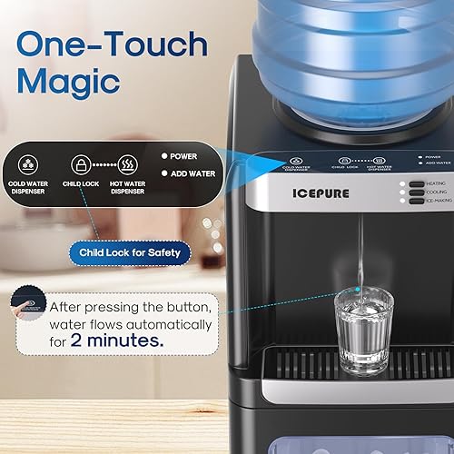 Miniatura 6 de ICEPURE Dispensador de enfriador de agua con máquina de hielo integrada, dispensador de agua fría y caliente con máquina de hielo de bala, 33