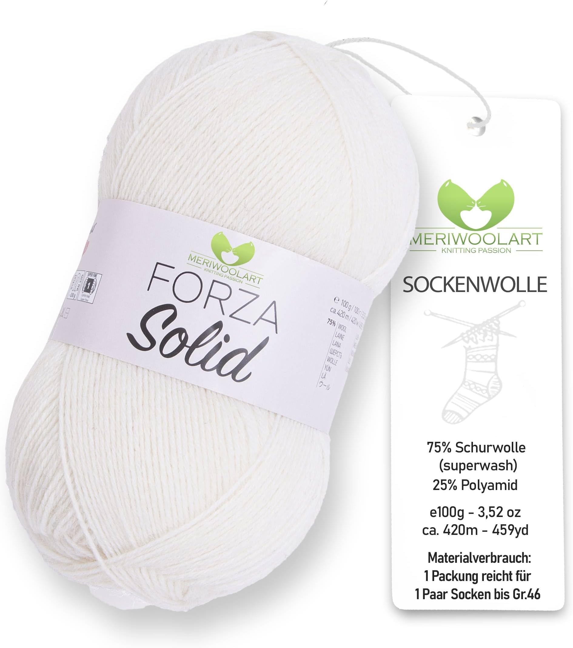 MeriWoolArt® Sock Wool 4-Ply - 100 g Merino Wool Yarn for Knitting & Crocheting, 75% Virgin Wool (Superwash), 25% Polyamide, 420 m - Ideal for Socks for Men and Women, Sweaters & Cardigans 4601