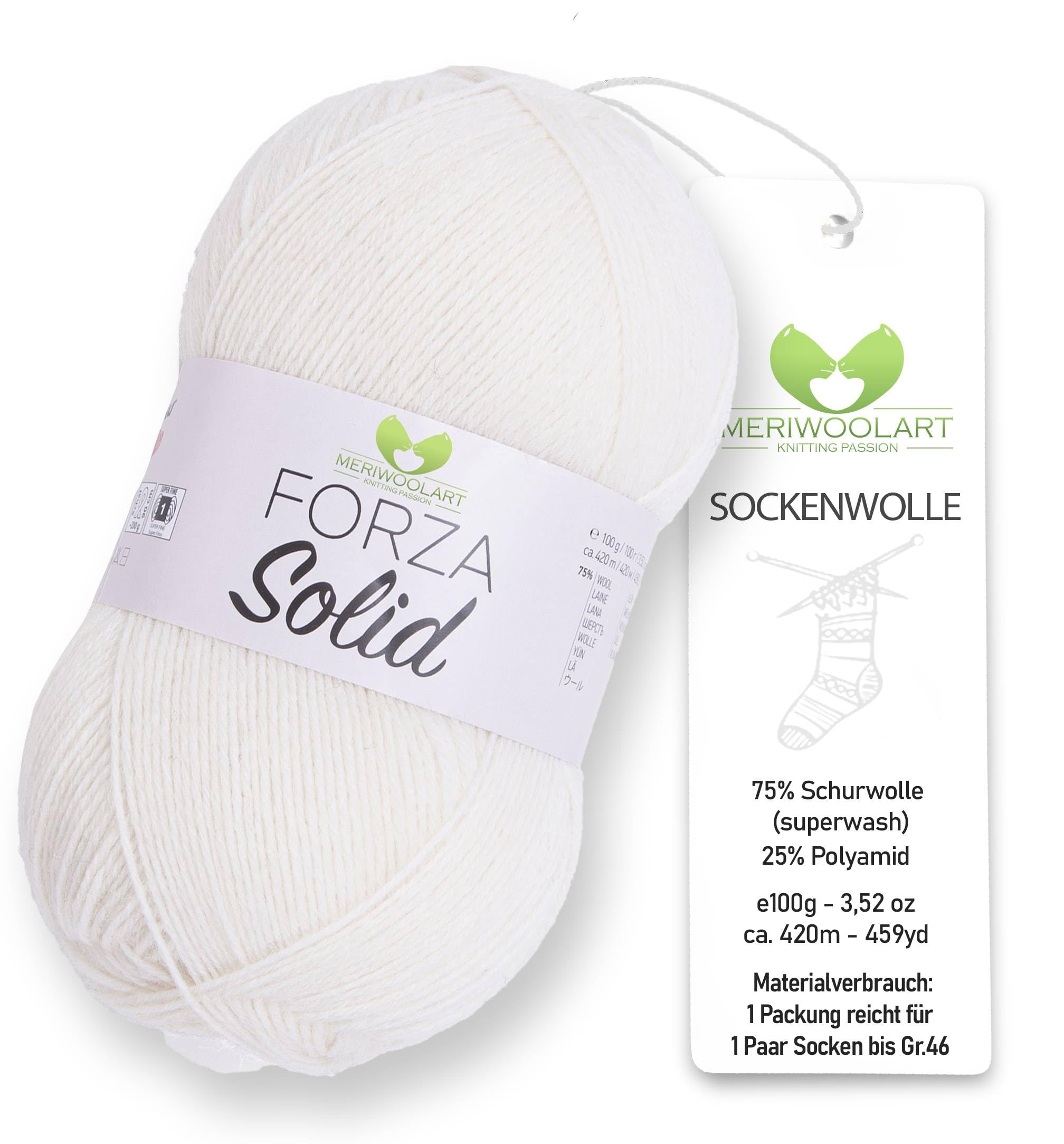 MeriWoolArt® Sock Wool 4-Ply - 100 g Merino Wool Yarn for Knitting & Crocheting, 75% Virgin Wool (Superwash), 25% Polyamide, 420 m - Ideal for Socks for Men and Women, Sweaters & Cardigans 4601