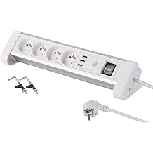 Electraline 35440 Recessed table socket 4 sockets + switch + 2 USB ports Length 1.5 m Section 3 G1 mm  White