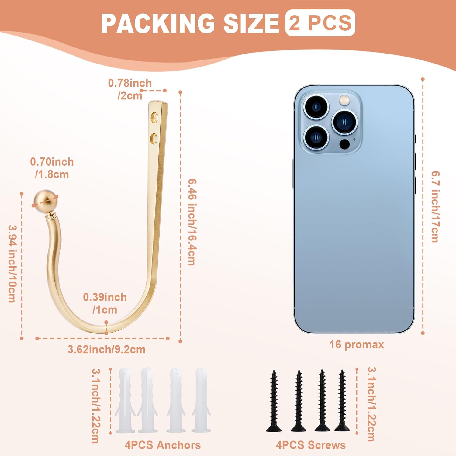 Mini Ball Curtain Holdbacks 4 Pack,Solid Zinc Alloy Wall Mounted Curtain Tiebacks & Hooks, Unique Shape Curtain Holders， Modern Curtain Pull Backs for Drapes, Curtains,Warm Gold