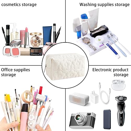 Miniatura 7 de LYDZTION Bolsa de maquillaje floral suave acolchada para mujer, bolsa de cosméticos pequeña de flores, bolsa de maquillaje de artículos esenciales