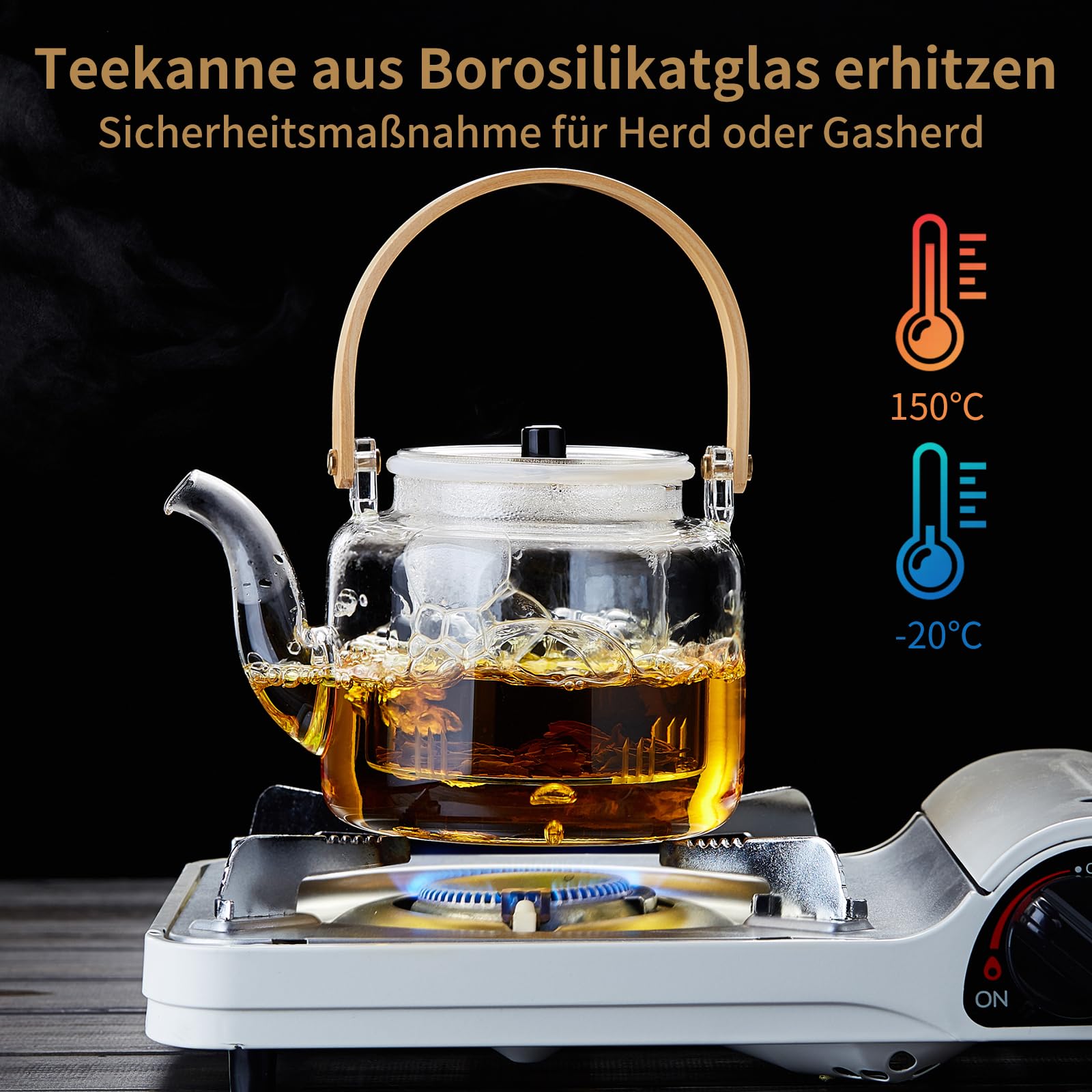 MESNEY Teekanne mit Siebeinsatz 1100ml – Teekanne Set mit 4 Tassen – Borosilikatglas Glaskanne Tee für losen Tee – Hitzebeständig und Tropffrei