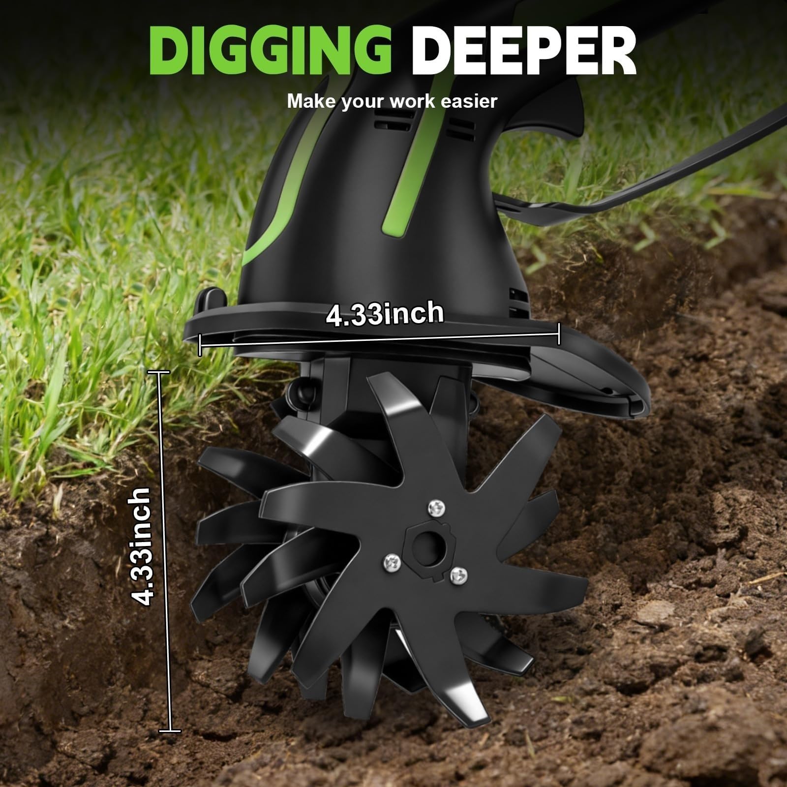 Mini motozappa a batteria, motozappa elettrica da giardino 21 V con larghezza e profondità di lavorazione di 10 cm, lame posteriori temprate, blocco di sicurezza integrato(A)