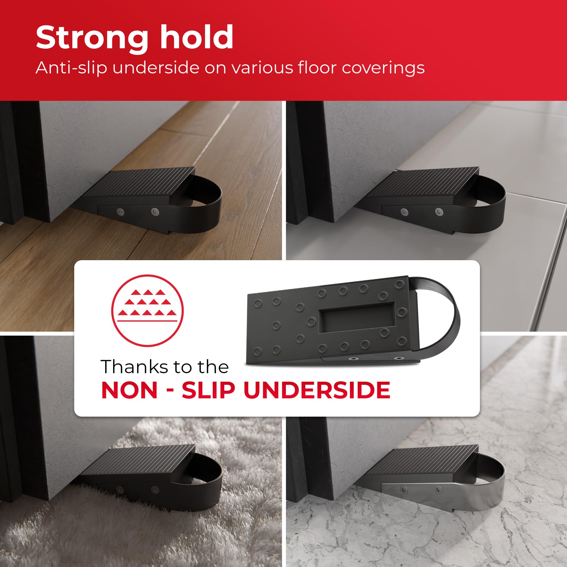 LouMaxx Door Stop Wedge (Set of 2), Robust and Flexible Rubber Door Wedges for 1-30 mm Door Gaps - Image 2