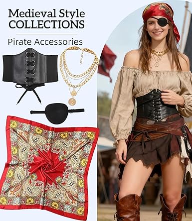 SelfTek Carnaval piratenkostuum dames - 7 stuks middeleeuws SelfTek Carnaval piratenkostuum dames - 7 stuks middeleeuws
