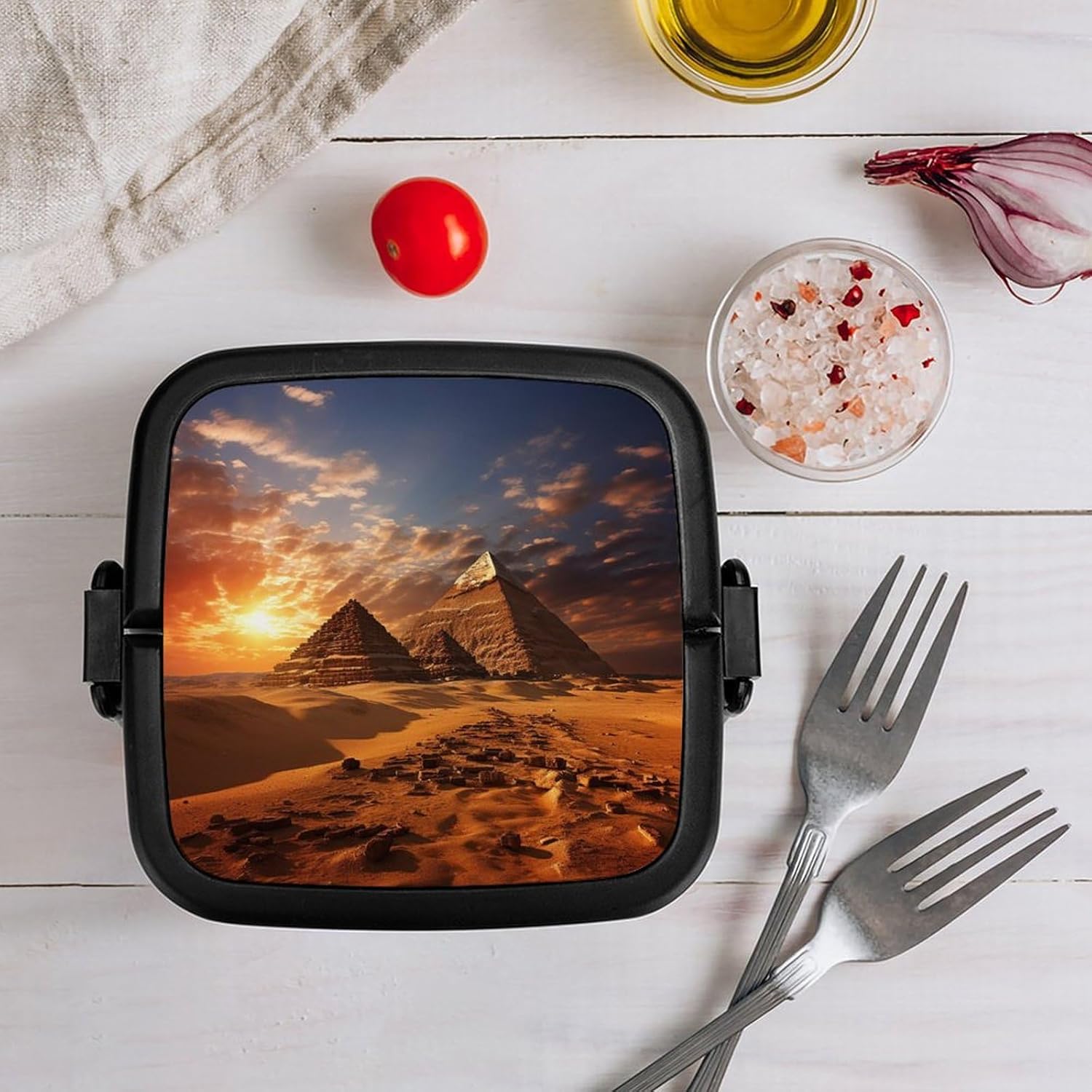 Adults Lunch Box Adult Bento Box Stackable Bento Box BPA-Free Egyptian Pyramids Lunch Box Food Container Ideal for Meal Prep, Work, And On The Go