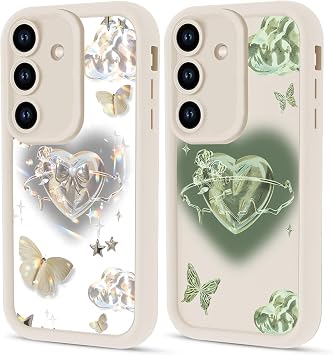 2パック 美学 Y2K ハート バタフライ スマホケース Samsung Galaxy A15 5G ケース スタイリッシュ スリム ソフト 盛り上がったカメラ保護 シリコン 耐衝撃 Funda Samsung A15 5G 6.5インチ用