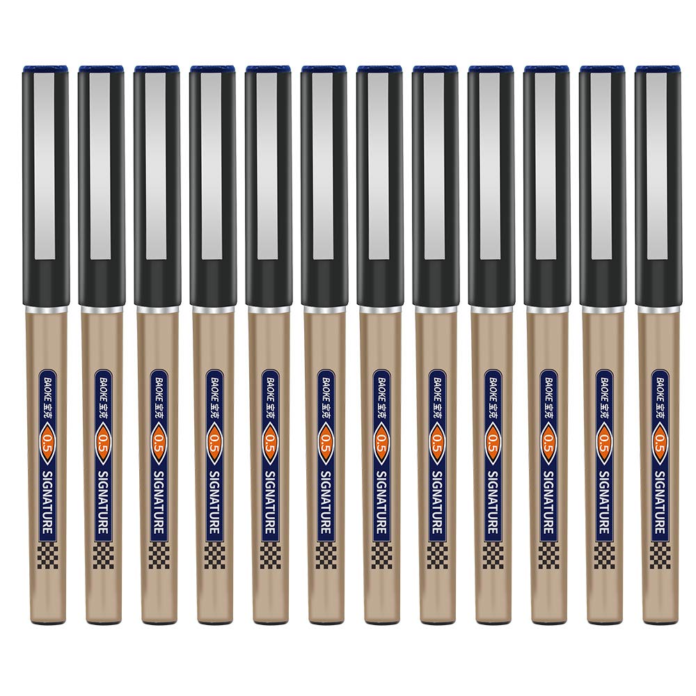 BaoKeRoller Ball Pens, Liquid Gel Needlepoint Pens 0.5mm, Writing Signature for Office, 12Pcs Pack BK111 (blue)