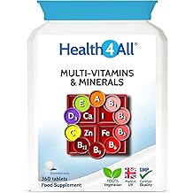 Health4All الفيتامينات والمعادن المتعددة قرص واحد يوميًا 360 قرصًا سهل البلع، إمداد لمدة عام، 100% من العناصر الغذائية الأساسية اليومية الموصى بها يوميًا للرجال والنساء، يدعم الطاقة والمناعة والصحة العامة | صنع في المملكة المتحدة