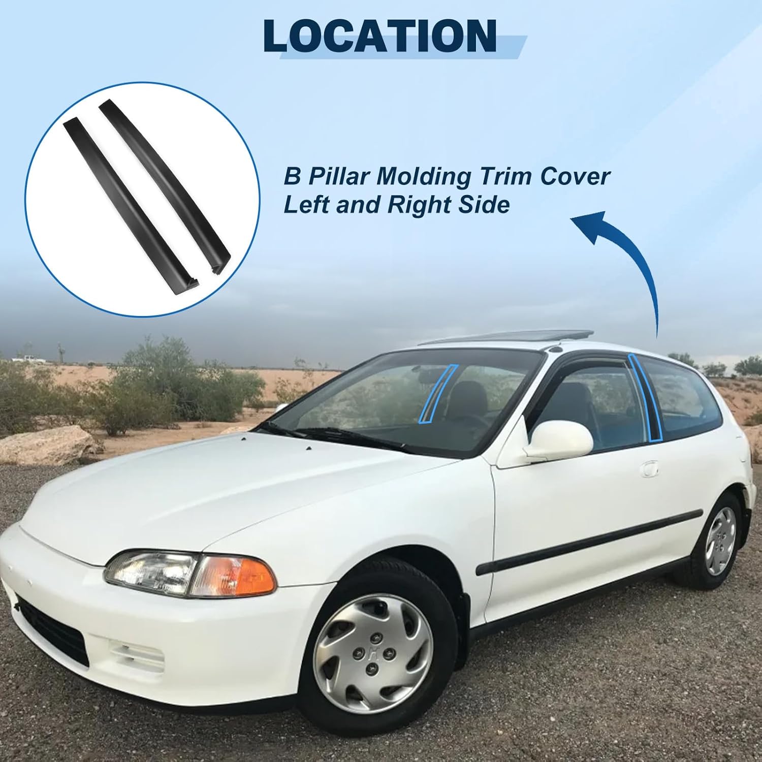 Driver and Passenger Side B Pillar Molding Trim Cover Fit for Honda Civic 1992-1995 Hatchback & Coupe