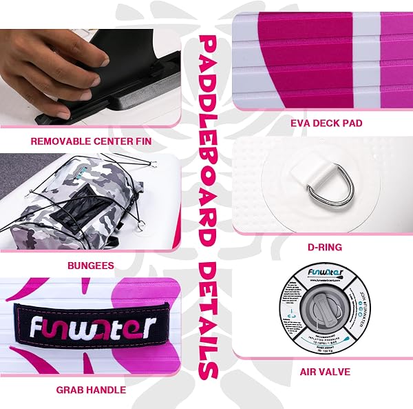 FunWater Tavola Gonfiabile Con Pinne,Guinzaglio Di Sicurezza,Pompa A Mano,Pagaia,Zaino Sup,Per Adulti E Ragazzi Di Tutti I Livelli - 3