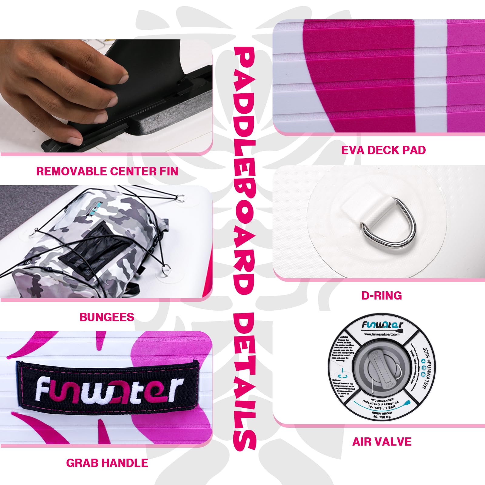 FunWater Tavola Gonfiabile Con Pinne,Guinzaglio Di Sicurezza,Pompa A Mano,Pagaia,Zaino Sup,Per Adulti E Ragazzi Di Tutti I Livelli