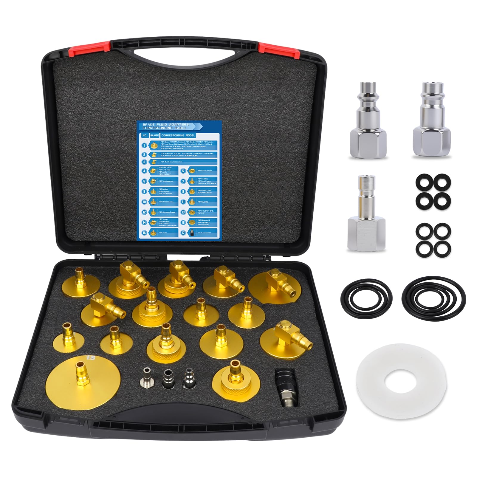 20-TLG - Adaptador de purga de frenos con adaptador rápido, adaptador de purga de frenos de metal para vehículos de motor, adaptador de depósito de líquido de frenos, adecuado para el 90% del juego de