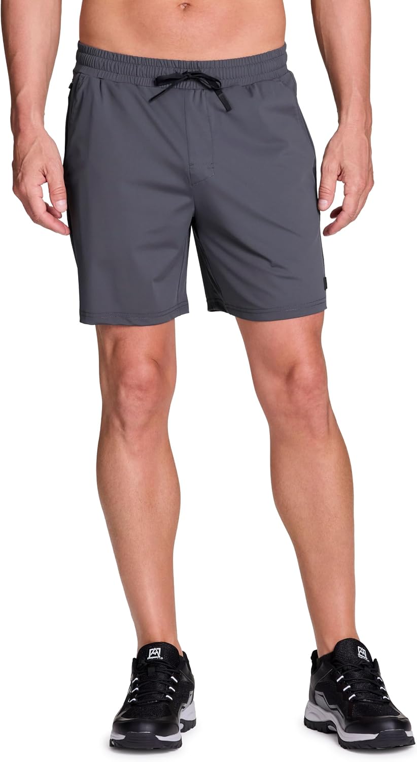 Avalanche Men's Hiking Short 7" Lightweight Woven Shorts with Pockets Elastic Waist Breathable Quick Dry Shorts for Workouts