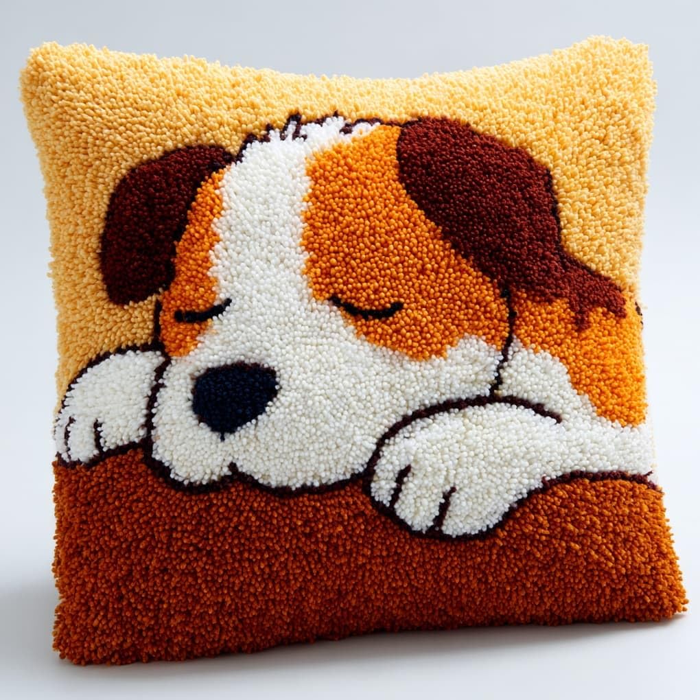 WallustrioaW Latch Hook Pillow Cover Kit,Sleeping Dog