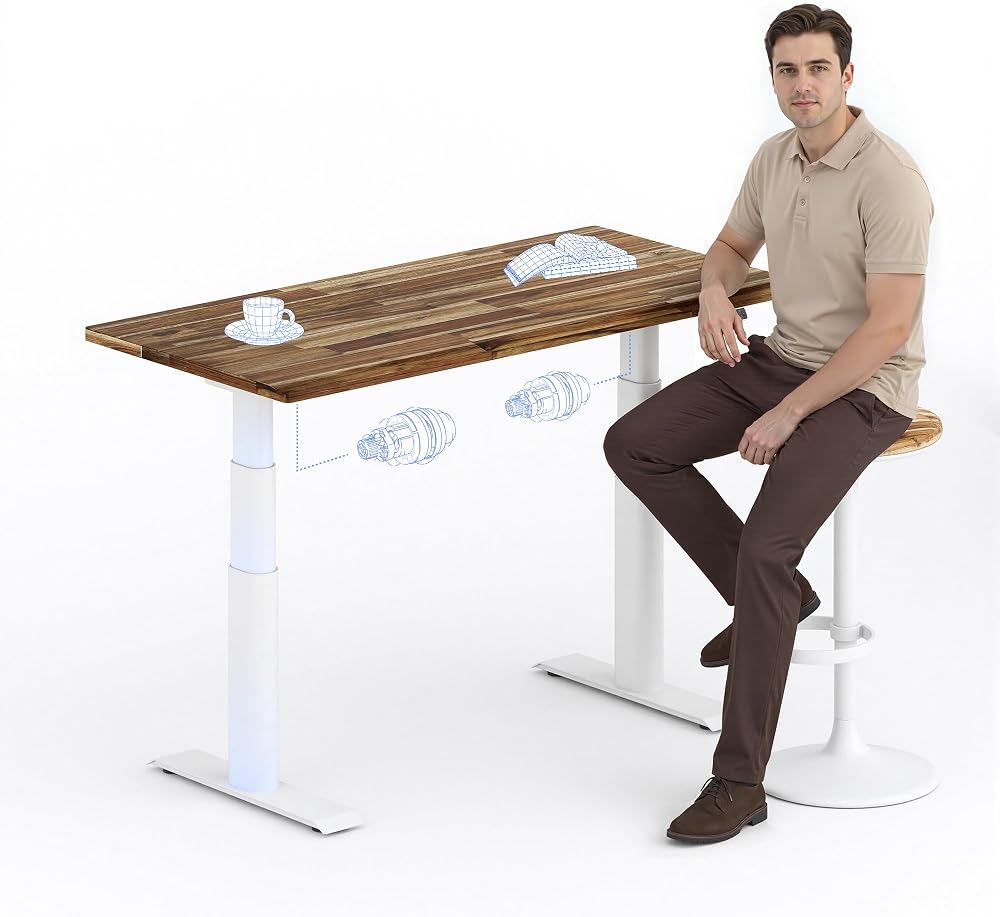 E8 Premium Standing Desk, Oval Legs, Solid Acacia Wood Top,Walnut | 55 x 28", Organic Modern Design, Butcher Block Top, Dual Motor 3-Stage Height Adjustable Frame, Heavy Duty 352 lb Capacity
