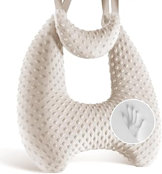 Memory Foam Kids Travel Pillow, Car Pillow for Kids, Velvet Dots, Beige