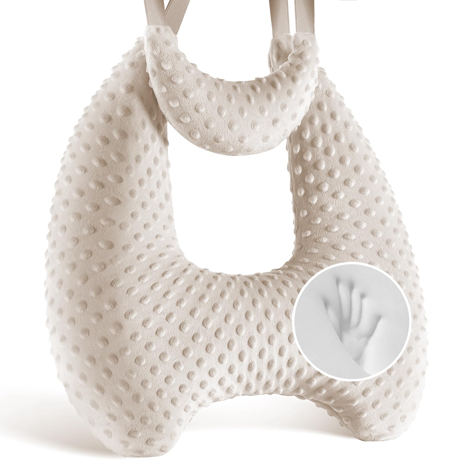 Memory Foam Kids Travel Pillow, Car Pillow for Kids, Velvet Dots, Beige