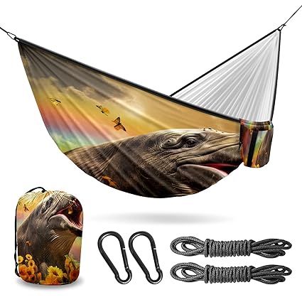 Vigetue Camping Hammock Double & Single Portable Hammocks with 2 Tree Straps, Great for Hiking,Backpacking,Hunting,Outdoor,Beach,Camping, Whale (38)