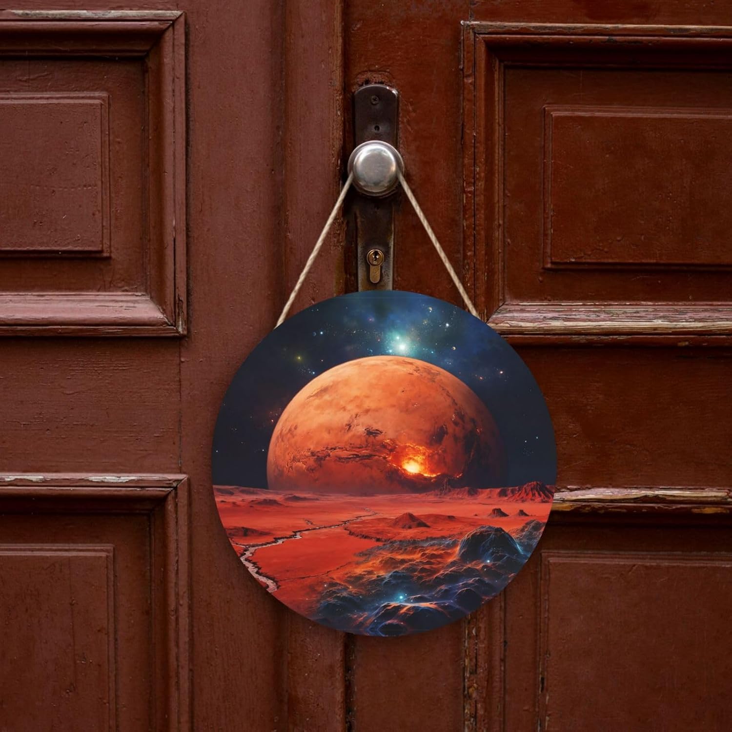 Mars Round Ornaments - Wood Slice Ornaments, Round Wood Panel Painting for Holiday and Home Decor