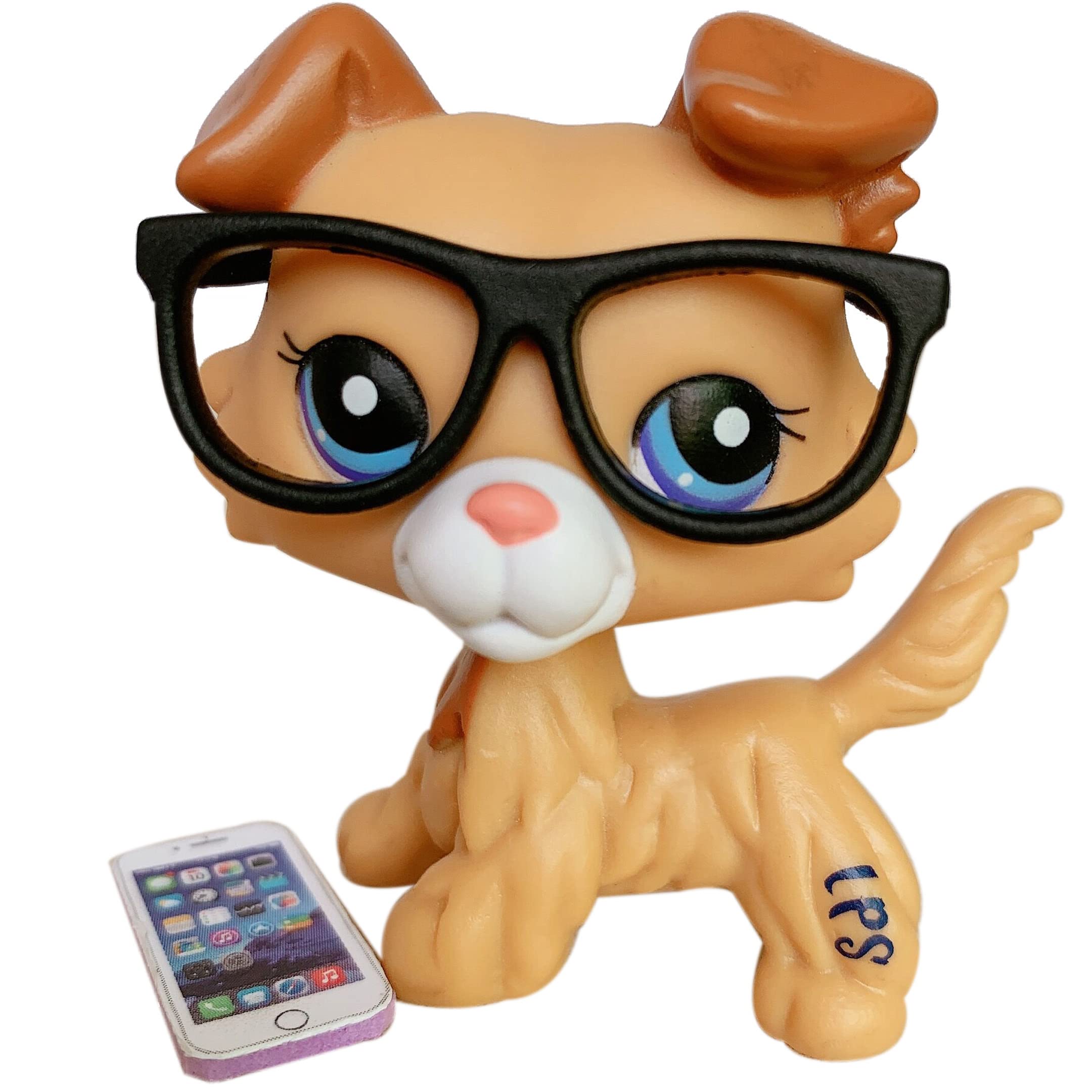 lps Collie 2452, lps Brown Body Purple Eyes Collie with lps Accessories Glasses Cellphone Kids Gift