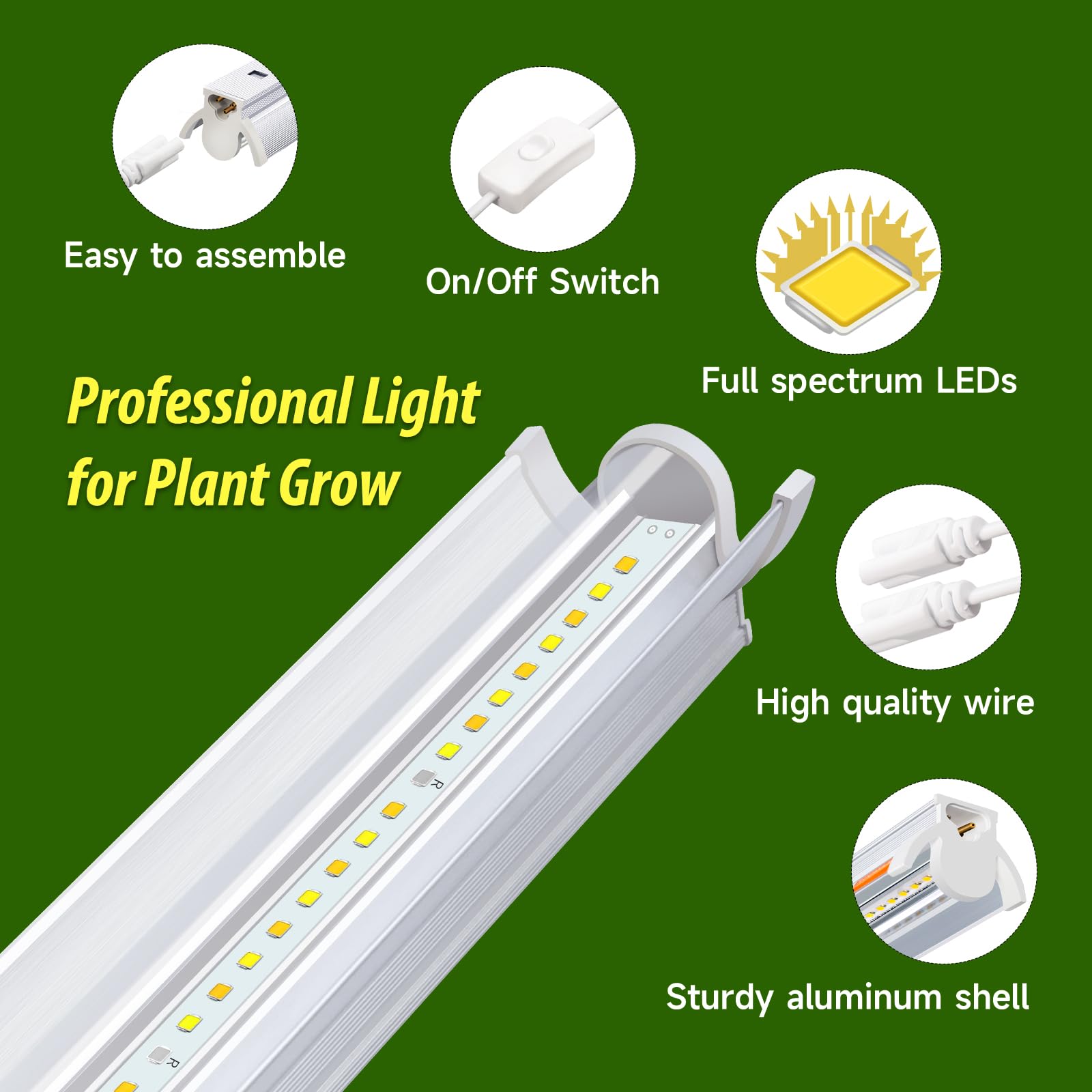 Lampes T5 pour plantes d'intérieur 42cm pack de 2 10W LED plein-spectre avec réflecteurs
