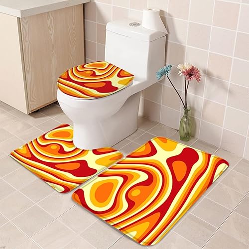 Bathroom Rugs Sets 3 Piece Bath Mat,Vector Psychedelic Groovy Back Soft Non-Slip Bath Rug Set,Absorbent Shower Rugs Toilet Seat Cover U-Shaped