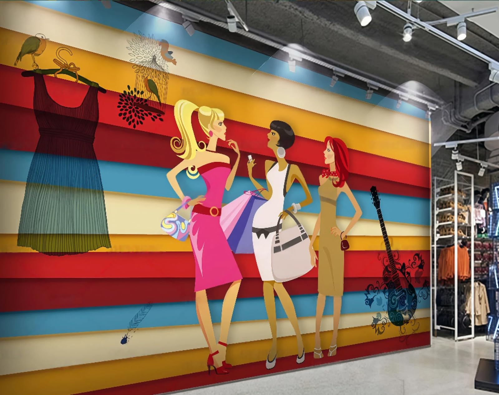 XDOUBAO Wallpaper Personalized Ribbon Clothing Store Theme Shopping Mall Window Afternoon Tea Western Restaurant Background Wall Wallpaper Coffee Shop Mural,3D,300x210cm