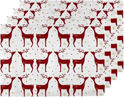Deer Animal Decor Placemats Set of 4 Table Mats Washable Placemat Waterproof Place Mats for Party Home Dining Table Decor 18x12 in