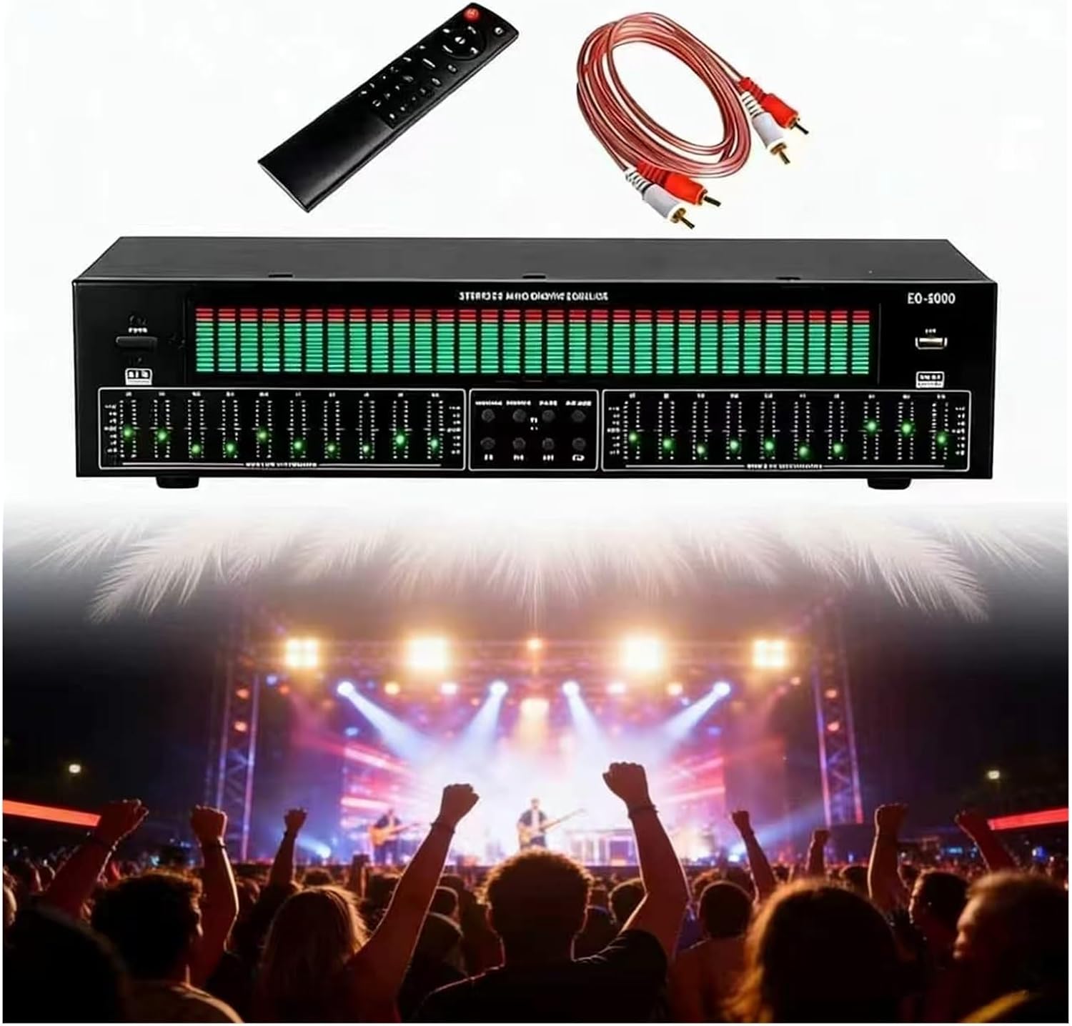 Professional 31-Band Digital Equalizer, Hi-Fi Audio Stereo Graphic Equalizer ，with Noise Reduction, 12 Rhythm Patterns,for Stage, Concert