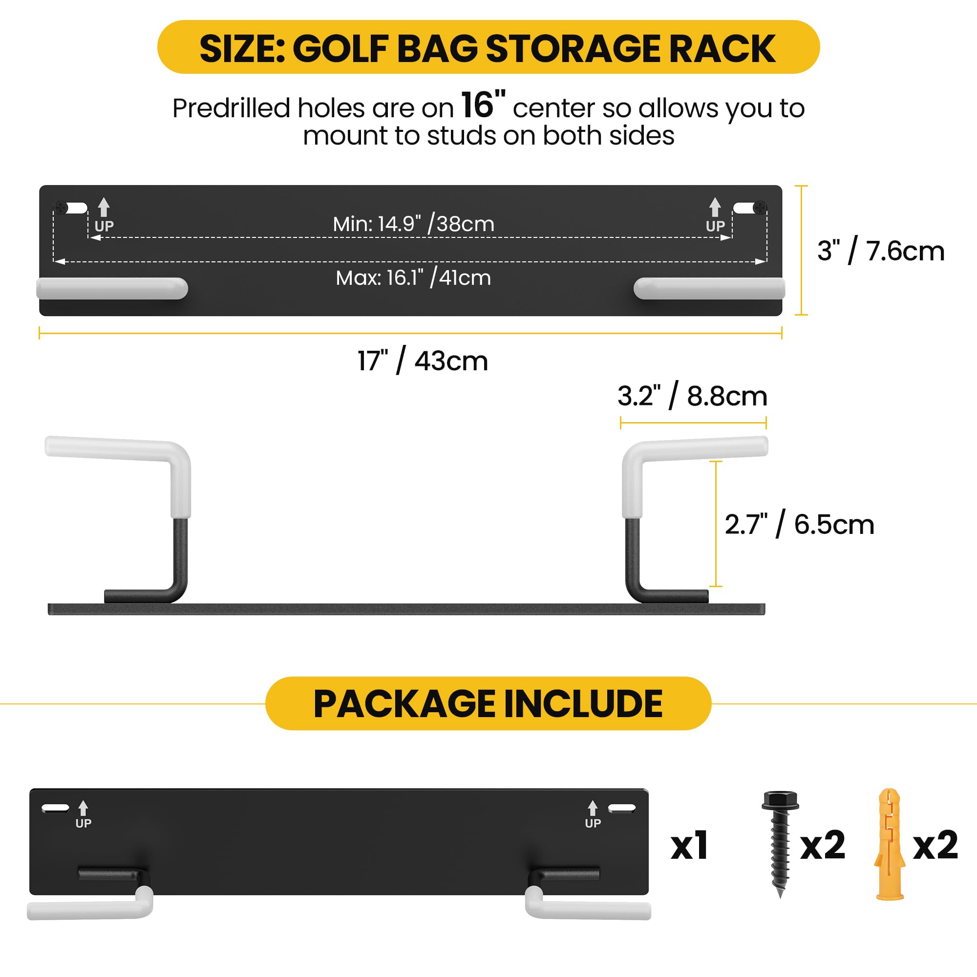 Golftaschen-Aufbewahrungsregal für Garage, Wandhalterung, Golftaschen-Organizer, Golfschlägerregal für Garage, Golftaschen-Aufhänger/Halter, Haken, Golf-Aufbewahrungssystem und Zubehör (2