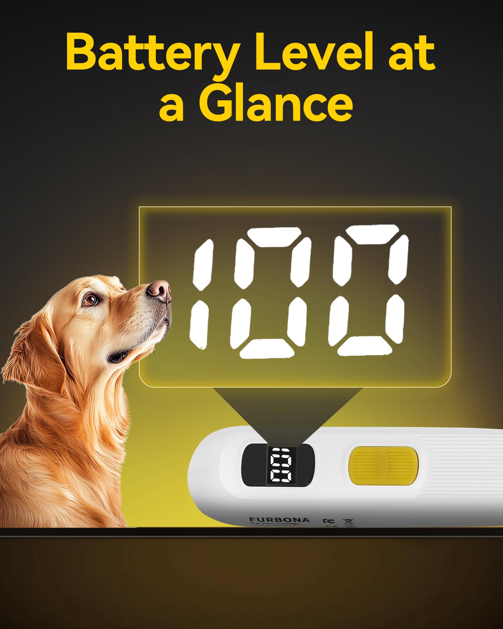 FURBONA Upgraded Dog Paw Trimmer with Digital LED Display & Enhanced Lighting, Cordless 18mm Blade Clippers, 2-Speed - Image 3