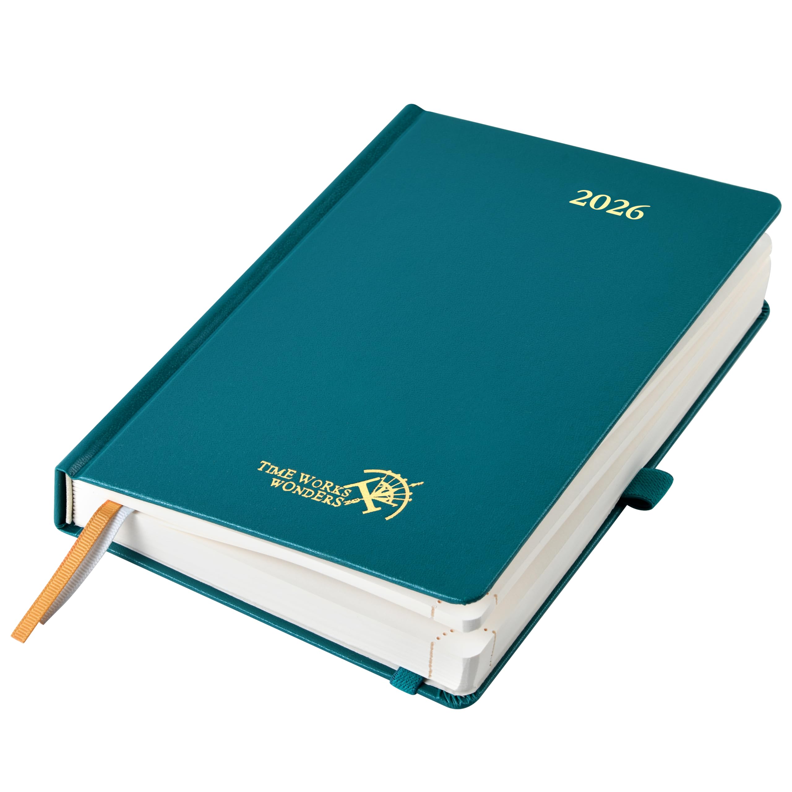 POPRUN 2026 Daily Agenda One Page Per Day A5 Planner (5.75" x 8.5") - 12 Months Calendar Hourly Appointment Book with Hardcover, Inner Pocket, Pen Holder - Pacific Green
