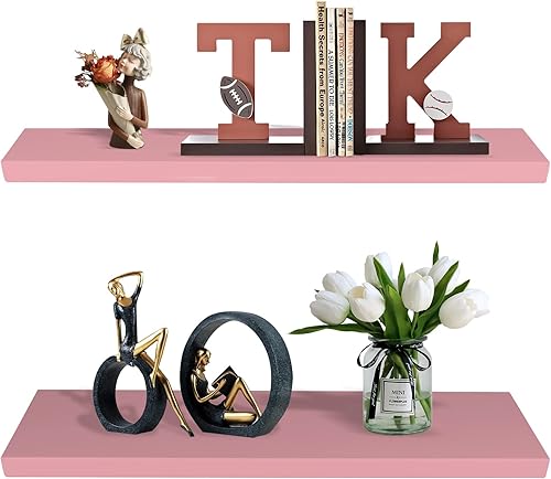 SAUMONIERES Estantes flotantes de pared de 24 pulgadas para dormitorio, baño, montaje en pared, estante de madera maciza, decoración de