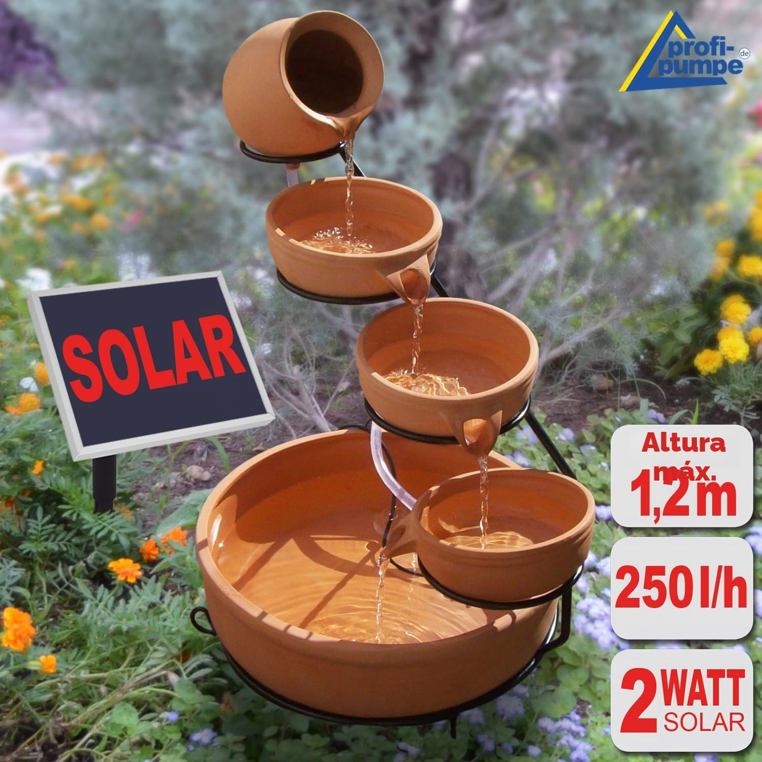 Fuente EN Cascada con ENERGÍA Solar - Fuente para JARDÍN - Fuente DE JARDÍN - Exterior -Decorativa - Sencilla y Linda Fuente en Cascada (Solar sin batería)