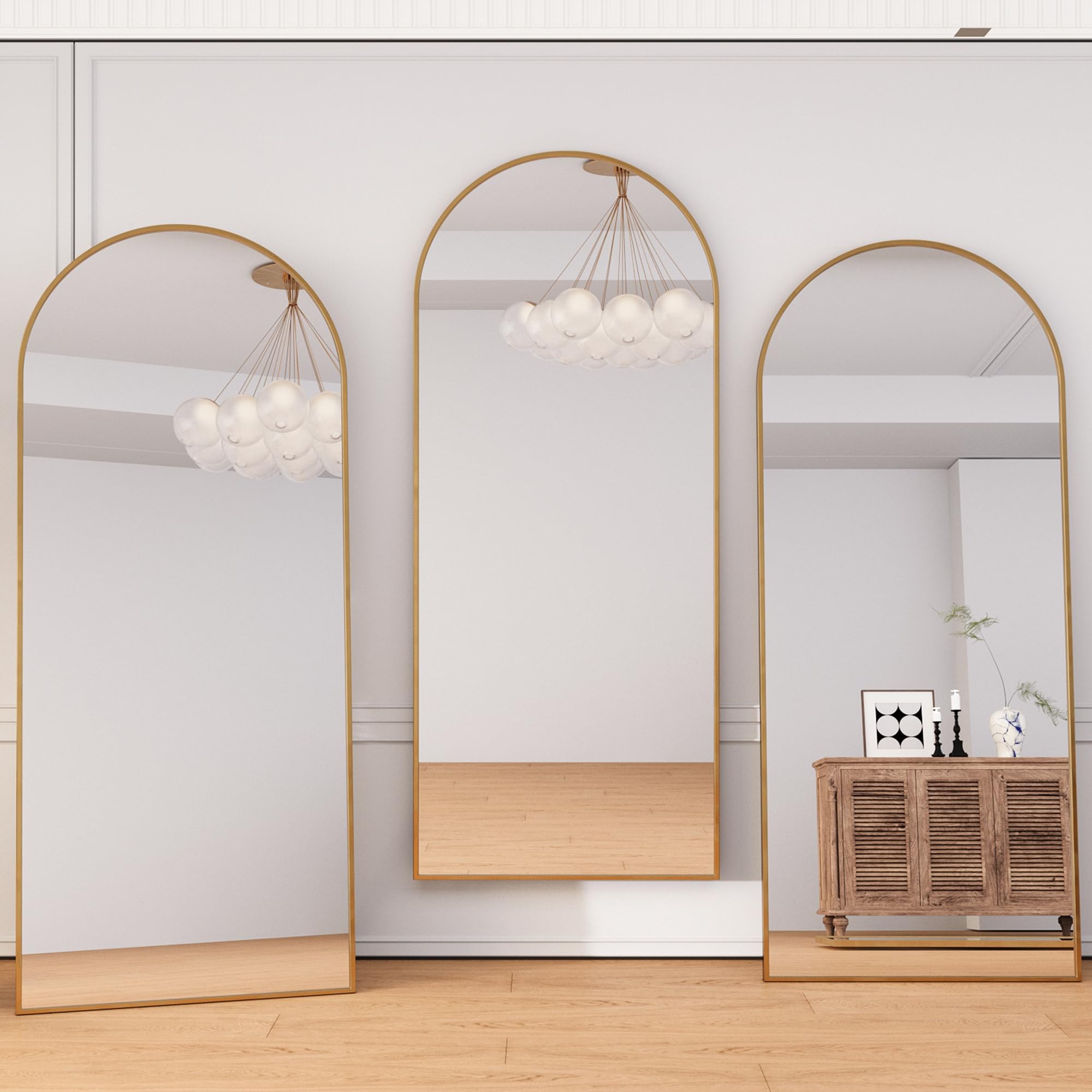 Miroir Pleine Longueur 2 en 1 - Sur Pied et Mural - Cadre en Métal Doré - 80 x 180 cm - Arc Décoratif