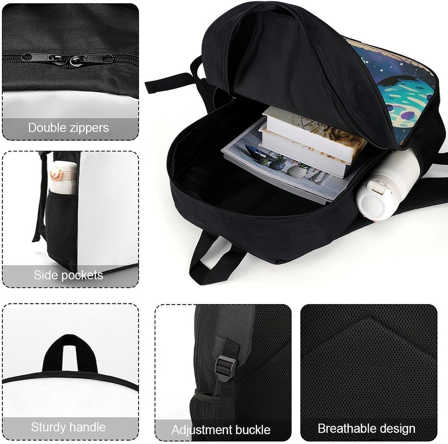 17 in Retro Space Theme Backpack with Adjustable Padded Strap image 4