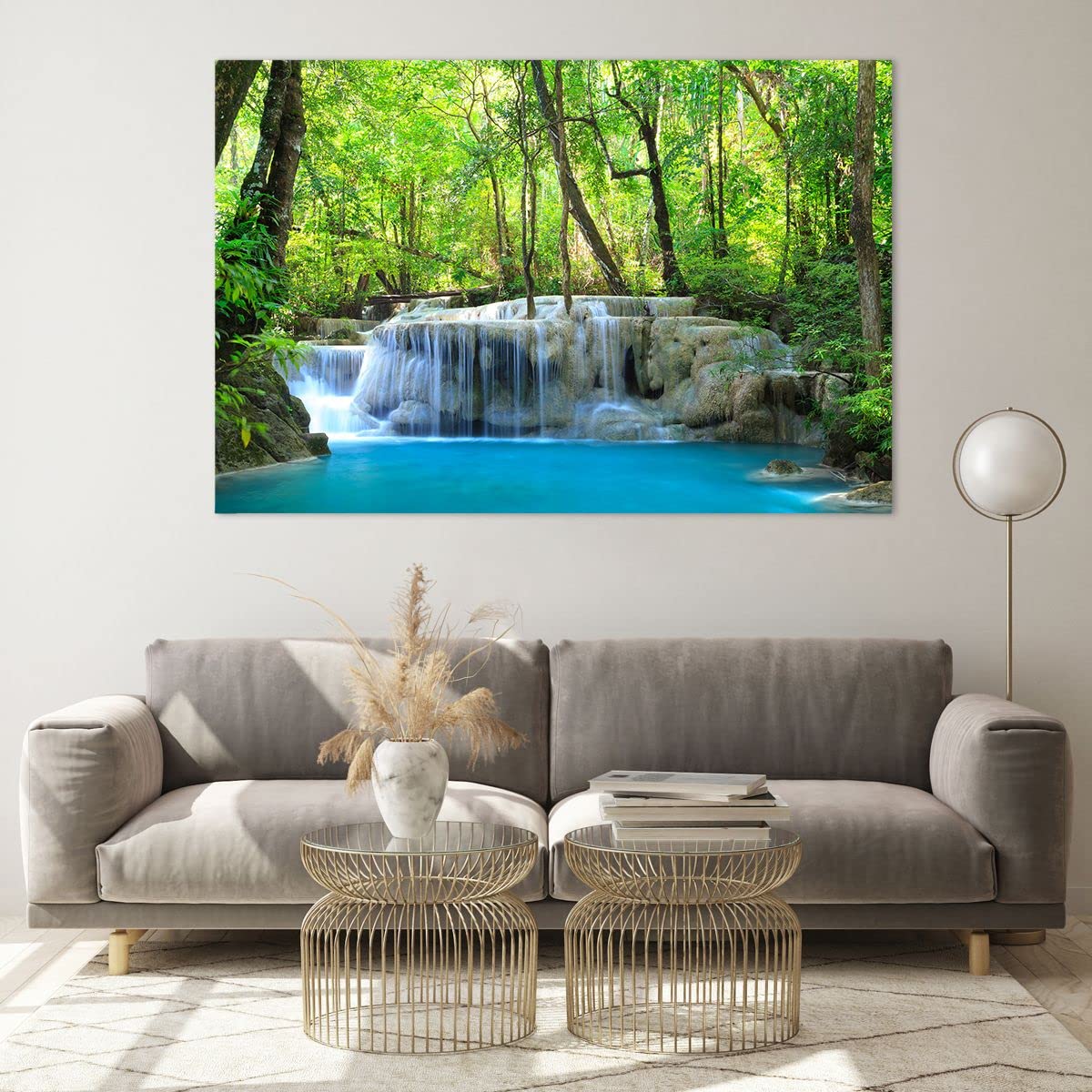 Decoracion Salon Cascada bosque medio ambiente Vidrios decorativos 120x80cm Cuadro Sobre Vidrio Moderno Cocina Cuadros Pared Impresiones Impresión en Cristal Wall Art Prints Grande XXL GAA120x80-2664