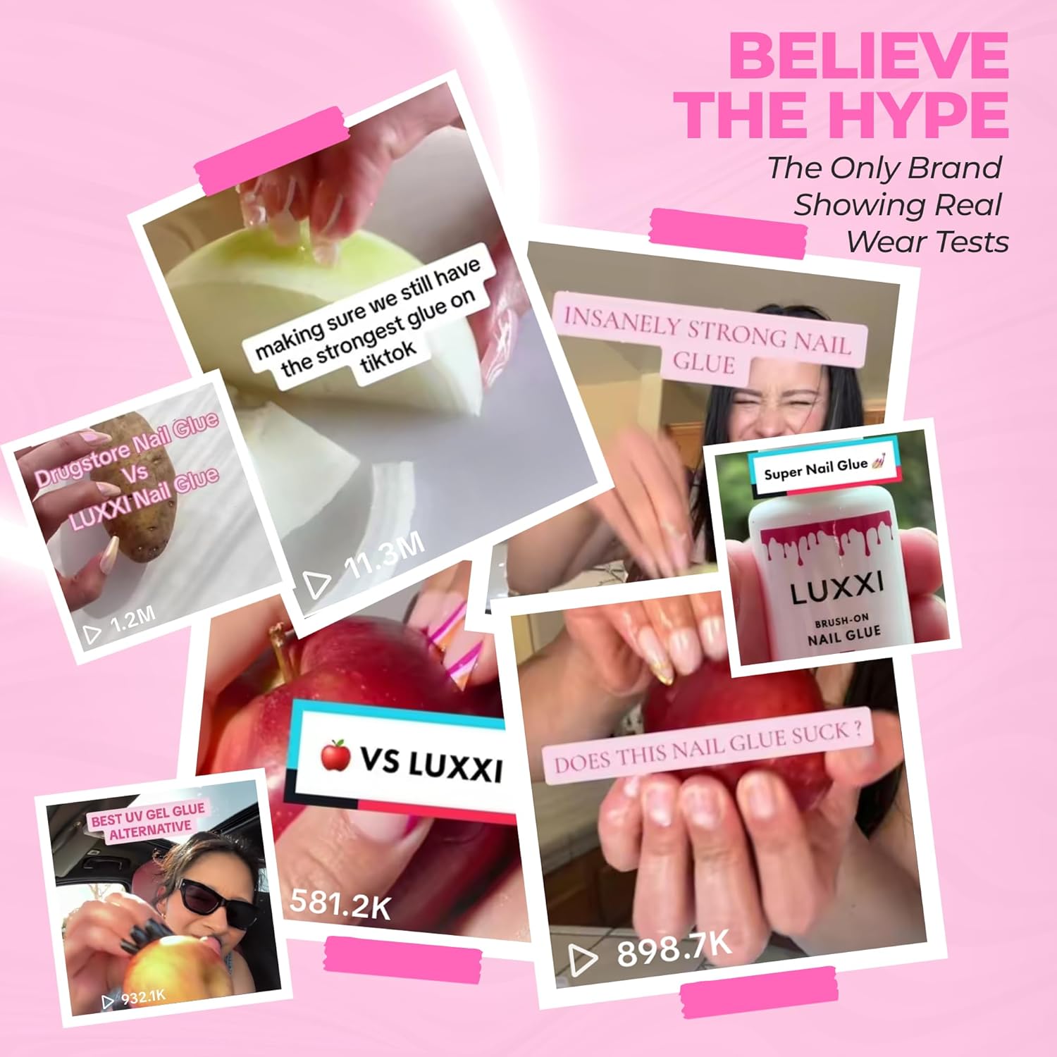LUXXI Brush On Nail Glue for Press On Nails - Precision Applicator, Quick Air Dry Adhesive for Nail Tips, Artificial & Acrylic, Long Wear Hold, No Uv Lamp Needed | Pink Gel - 0.24oz