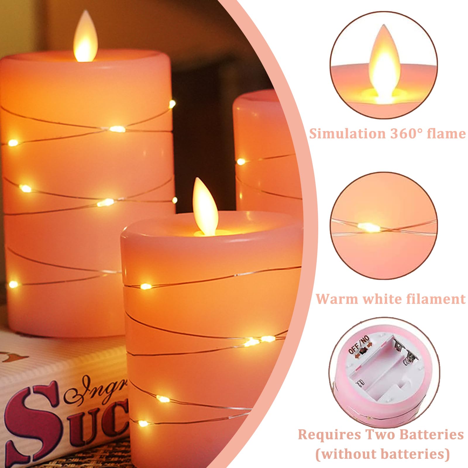 Candele LED Con Fiamma Tremolante - 2 Pezzi, Vera Paraffina, Telecomando, Timer, 12.5 Cm - Foto 4