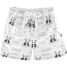 Boccsty Watercolor Hearts Hello Cute Pandas Boys Swim Trunks Baby Kids Swimwear Summer Toddler Beach Board Shorts 2T