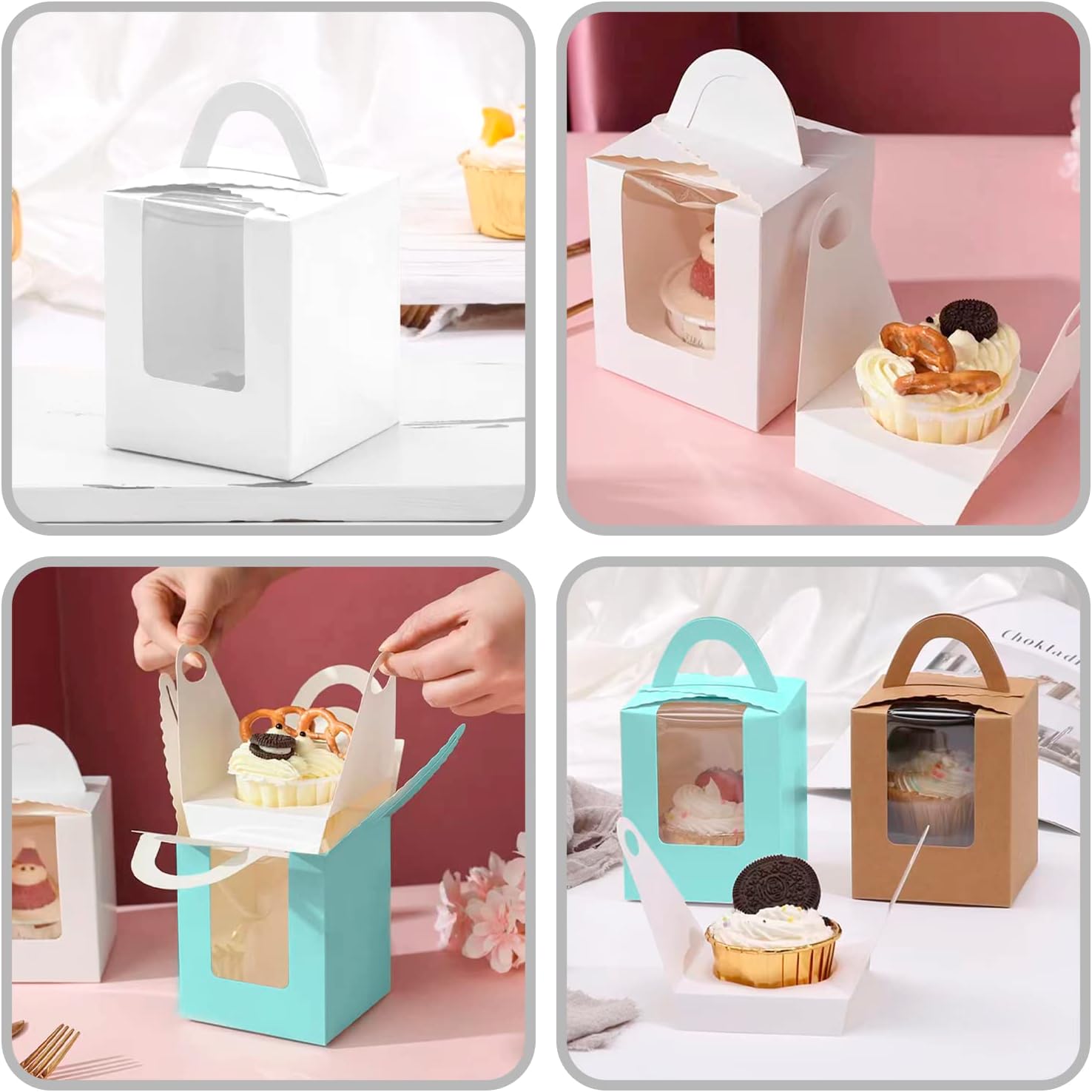 50PCS Individual Cupcake Boxes with Handle, Single Cupcake Box with Window and Insert, Perfect for Birthday Parties Christmas - Image 5
