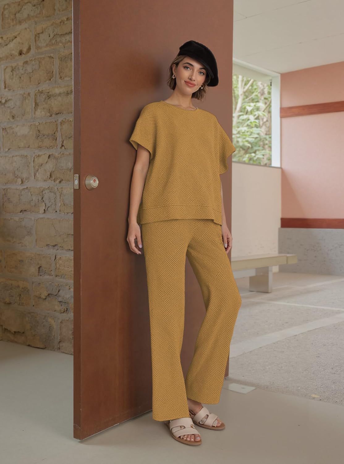 Bealin Track Suits for Women Set Short Sleeve Tops Wide Leg Pants 2 Piece Lounge Sets Loose Fit Matching Outfits - Image 6