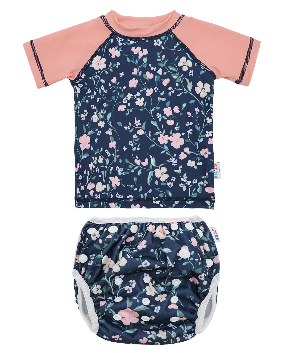 ALVABABY 2-Piece Baby Boy Swimsuit,Infant Toddler Bathing Short Sleeve Swimwear,Baby Reusable Swim Diaper with Matching Top