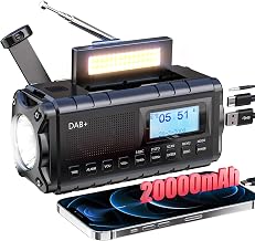 SOLARBABY Dab+/FM Radio de Emergencia Portátil, Radio Solar con Manivela con 20000mAh Powerbank, Radio Portátil con Linterna LED Luz de Lectura SOS Alarma USB para Camping, Nero