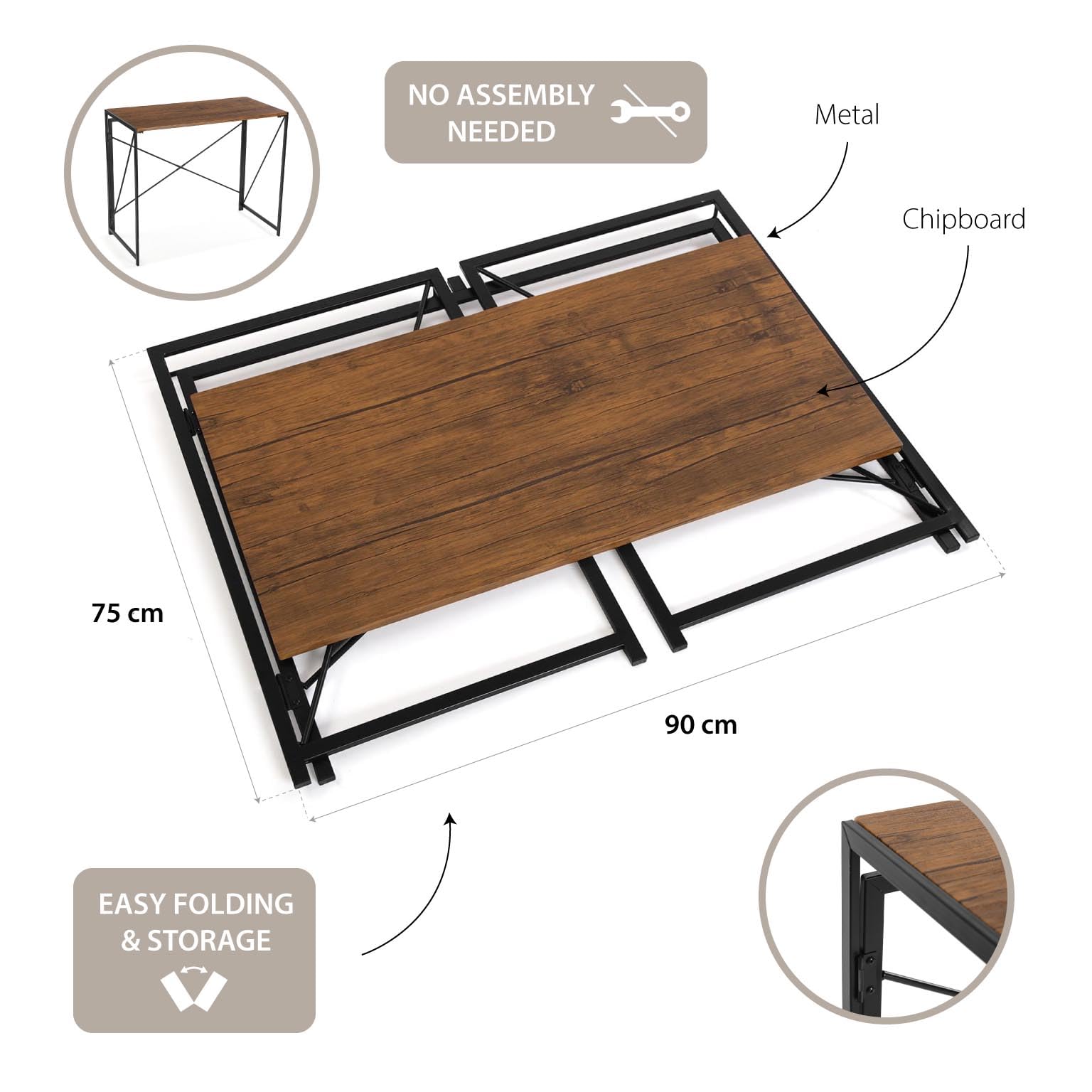 Versa Jack Computertafel Voor De Computer, Slaapkamer Of Werkkamer Inklapbaar Afmetingen H X B X D 74 X 45 X 90 Cm Hout En Metaal Wit