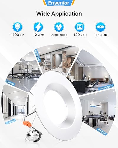 Miniatura 2 de Ensenior Paquete de 6 luces LED para latas de 56 pulgadas iluminación empotrable de 5000 K luz diurna de 12 W  110 W luz descendente regulable 1100