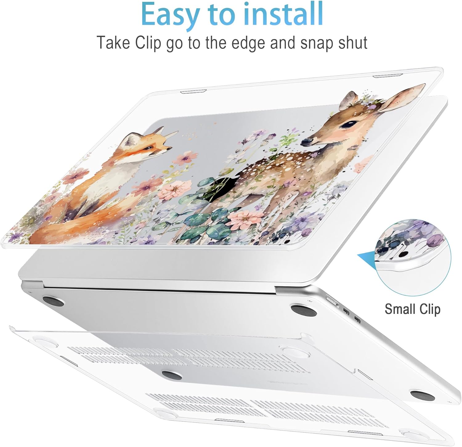 Mektron for 2025 M4 MacBook Air 13.6 Inch A3240 Case Fits 2023 A2681 M2 2024 A3113 M3 Chip with Liquid Retina Display Touch ID, Printed Plastic Hard Shell Cover for MacBook Air 13.6", Fox and Deer - Image 4