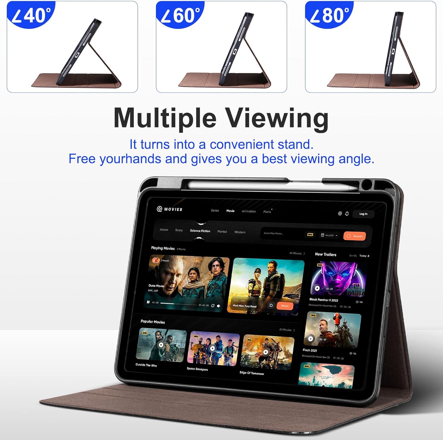 Leather Case for iPad Air 11 Inch 2026/2025/2024 M4/M3/M2 iPad Air 10.9 Inch 5th/4th Folio Cover with Pencil Holder Auto Wake/Sleep Adjustable Stand Wear-Resistant Protective Case-Mocha Brown